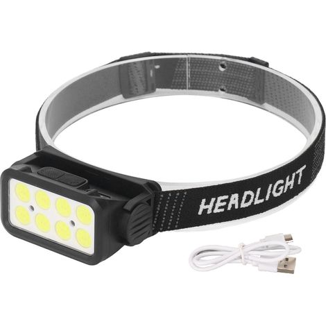 Lampe frontale COB LED rechargeable 5 modes d'éclairage, angle réglable 120°, étanche IPX4, détecteur de mouvement intégré (1/5)
