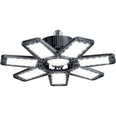 200W Éclairage LED Garage, Plafonnier d'atelier à LED 20000LM 6500k, Déformable à 7+1 Panneaux Réglables Lampe Garage, E26/E27 Plafonnier Garage pour cave Magasin Atelier Entrepôt Grange Éclairage (1/4)
