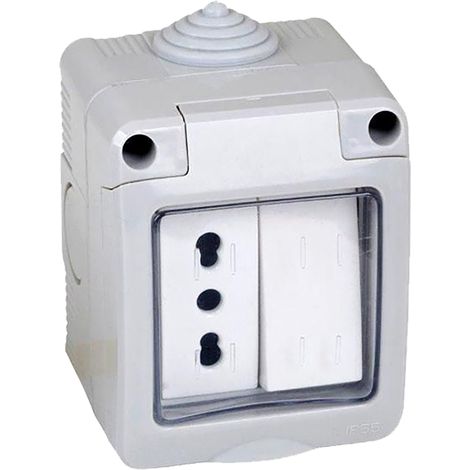 CONTENITORE ESTERNO INTERRUTTORE + PRESA 1 deviatore + presa bivalente 10/16A  - FAEG