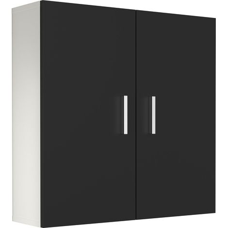 Gabinete de pared de madera VCM  Gabinete de baño  Dimensiones: AL. 60 x AN. 60 x P. 18 cm  2 Puertas  2 compartimentos - Zalo (Blanco / Negro)