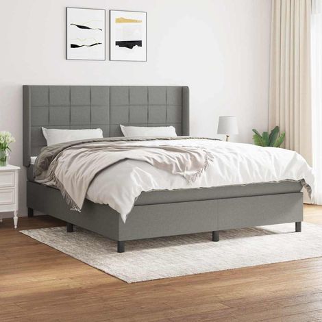 Cama box spring con colchón tela gris oscuro 180x200 cm (1/5)