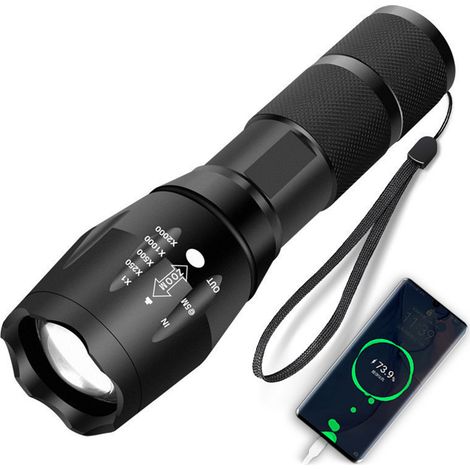 Lampe de poche LED d'extérieur Rechargeable par USB, projecteur d'urgence, lumière forte pour la pêche nocturne, le Camping et la randonnée
