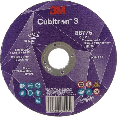 Disque à tronçonner Cubitron™ 3 D125x2mm ger.3M™ Cubitron™ 3 alésage.22,23mm 3M (Par 25)