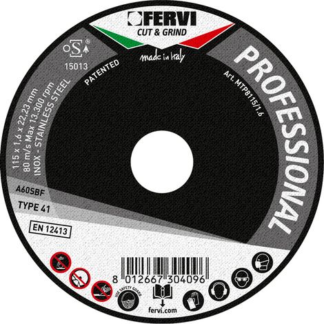 DISCO DE CORTE PARA METAL Ø 115 x 1,6 x 22 MM A60S PROFESSIONAL FERVI MTP8115/1.6