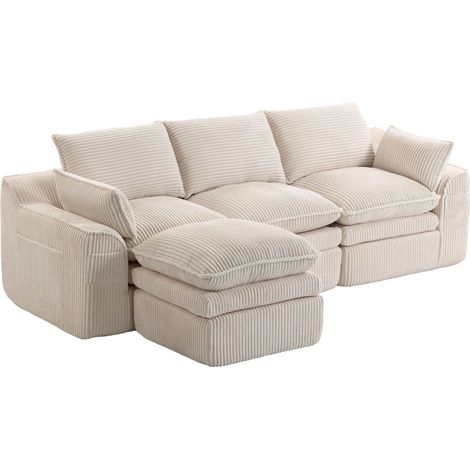 3-Sitzer-Modulsofa aus Cord mit Hocker, beige MODENUIT (1/5)
