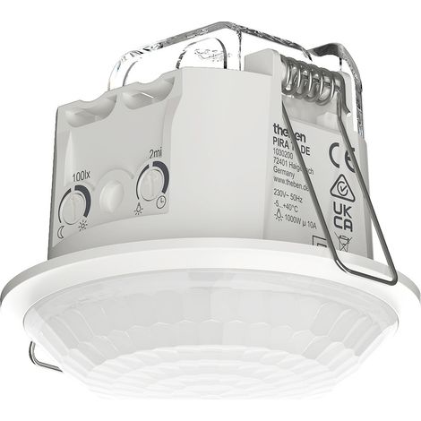 Theben 1030200 PIRA T8 DE Bewegungsmelder Präsenzmelder für den Innenbereich, 200 W LED, Erfassungsbereich rund 360°, Ø 8 m, Nachlaufzeit 5 s - 15 min, Deckeneinbau