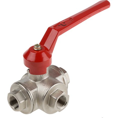Robinet à boisseau sphérique à alésage réduit en Laiton BSP 3/8" Poignée Rouge 3 voies ( Prix pour 1 )