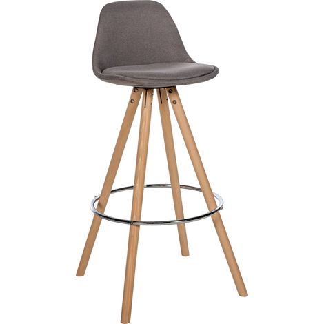 Sgabello da bar seggiolone x1 Poggiapiedi stile scandinavo in tessuto tortora struttura rotonda in legno chiaro 100004635