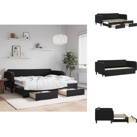 Tagesbett Ausziehbar mit Schubladen Schwarz 90x200 cm Samt - Schlafsofa - Gästebett - Tagesbett - Ausziehbares Bett - Wohnzimmer Möbel (1/5)