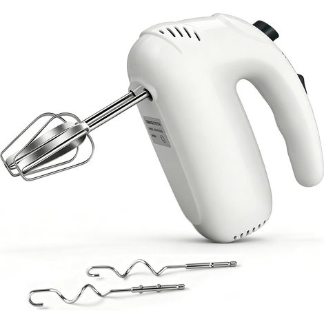Batteur à main électrique, 350 W, batteur à main avec 5 vitesses, fouet électrique, pour la crème, le gâteau, la pâte, les œufs et la cuisson dans la cuisine, blanc