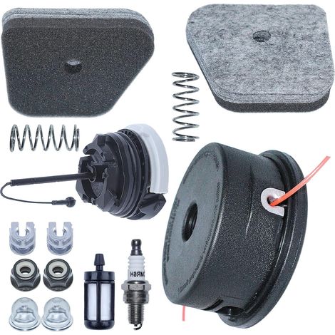 Kit de tête de coupe, filtre à air et carburant pour Stihl FS90R FS100R FS130R FS110R coupe-bordures, tête de coupe, ressort, oeillet, bougie d'allumage, filtre à carburant, filtre à air, ampoule d'am (1/5)