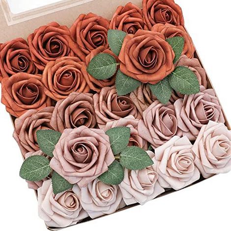 Roses Artificielles - 25 Pièces - Diamètre 8 cm - Tige Flexible de 25 cm - Pour Décoration Mariage DIY Centre de Table Bouquet (1/5)
