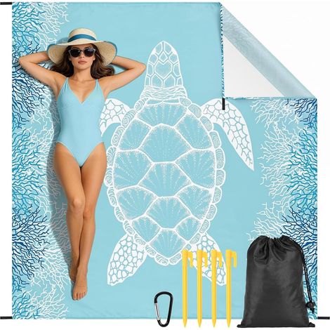 XXL Große, wasserdichte Strandmatte, sandfreie Stranddecke, Picknickdecke mit 4 Eckbefestigungen, ultraleicht für Camping, Picknicks, Parks und Reisen (1/5)