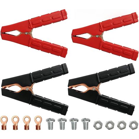 4PCS 200A en Cuivre pur avec Gaine Isolante, Pince Batterie Rouge Noir, Pince de Démarrage Voiture et Pince Câble de Démarrage pour Connexions Électriques, Pince Électrique (1/5)