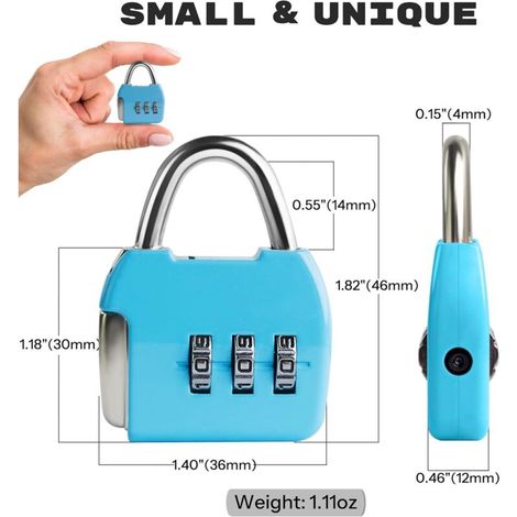 Lot de 2Petit cadenas à combinaison, combinaison à 3 chiffres, cadenas de voyage, cadenas portable avec code pour valise, boîte à outils, agenda, bleu (1/4)