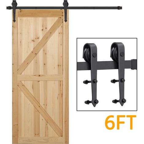 Yaheetech – Kit de porte coulissante 183cm – Rail en acier carbone – Pour portes jusqu'à 100kg – Épaisseur 35-45mm – Installation facile avec accessoires inclus