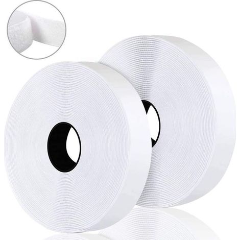 8M Bande Agrippantes Adhésives Rubans Adhésifs Bande Ruban Scratch Autocollant Moustiquaire Hook Loop Rouleau Scratch Autoadhésif pour moustiquaire fenetre, cadres photos Installation, Blanc, (1/5)