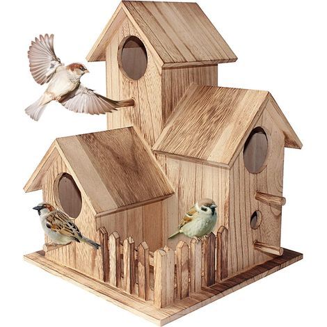 1 Nichoir Oiseaux, Bois Paulownia, 3 Compartiments, Entrée 3,5cm, Jardin Extérieur (1/5)