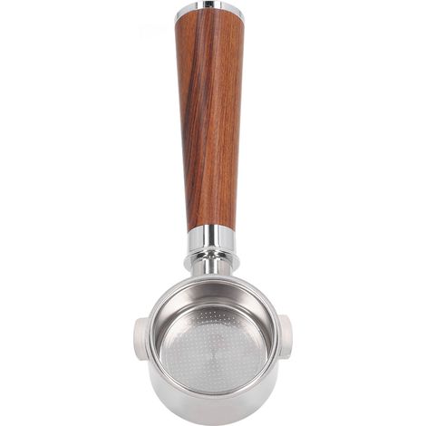 Porte-filtre 51 mm à 2 oreilles, sans fond, en acier inoxydable, pour cafetière Delonghi ECO310, finition palissandre de Thaïlande (1/5)