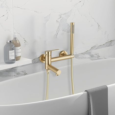 Grifo de lavabo de baño de 10 cm de ancho - Mezclador de agua fría y caliente - Crane - Grifo de bañera para montaje en cubierta - Mezclador de lavabo de latón bronce antiguo (1/5)