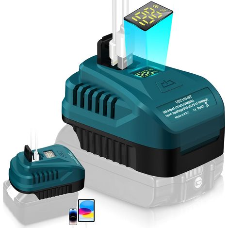 Tragbares USB-Ladegerät für Makita 18V Batterie mit Type C PD2.0 100W (Max) Ausgang, kann Batterie Aufladen, für BL1830 BL1850 BL1860 Ladegerät mit 1 USB QC3.0 Port für Telefon Ladegerät Adapter