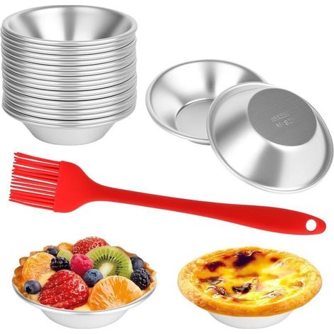 Moule Pasteis De Nata, Lot de 20 moules à tartelettes en aluminium - Avec pinceau en silicone - Réutilisables - Pour pudding, gâteau, cupcake, muffin (1/5)