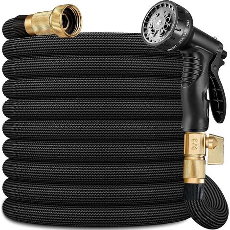 Tuyau d'arrosage flexible 30 m ultra-léger anti-torsion noir avec pulvérisateur 10 fonctions et raccords laiton 19 mm (3/4 po) (1/5)