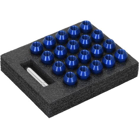 20 écrous de roue M14x1,5, hauteur 5 cm (2 po), aluminium 7075-T6, traversants, antivol, bleus (1/5)