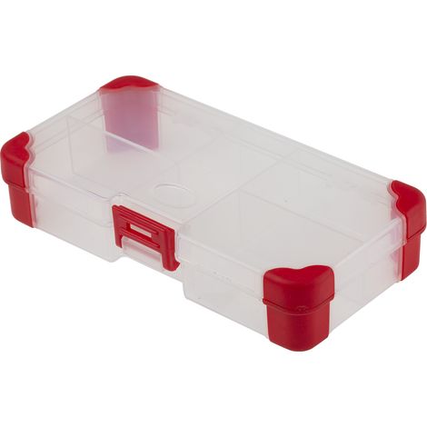 Rs Pro – Boite compartimentée transparente en polypropylène – Dimensions 30mm x 140mm x 80mm – Couvercle transparent – Pour rangement outils (1/3)