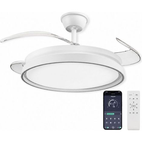 Plafoniera LED con Ventilatore Integrato, 70W 6600lm CCT, Pale Pieghevoli, Motore DC 30W, Telecomando e App Bluetooth 2.4G, 6 Velocità, 3 Colori Luce