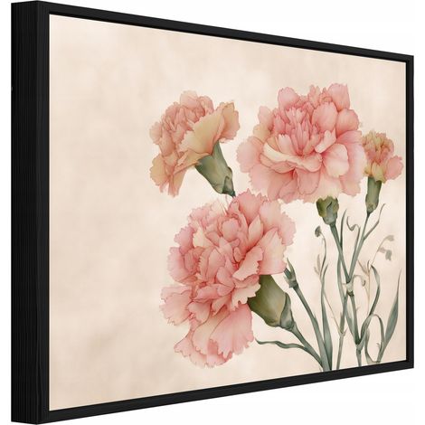 Tableau sur toile avec cadre noir – Œillets roses – 60 x 40 cm (1/5)