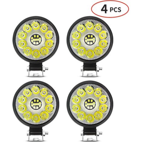 (21 LED, 4 pièces) Phares LED pour tracteur, 7,6 cm (3 pouces), 12 V/24 V, projecteur rond étanche, pour camions, moteurs de chantier, véhicules tout-terrain, SUV, quads, SSV et 4x4. (1/5)