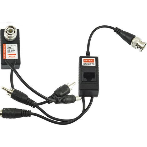 COPPIA TRASMETTITORI VIDEO AUDIO BALUN ALIMENTAZIONE PORTA LAN RJ45 CAVO CAT 5