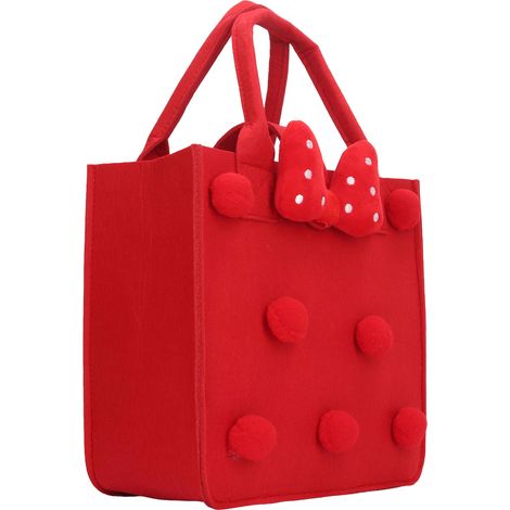 Sac cadeau réutilisable en feutre avec nœud, jolie décoration, sac pliable pour ranger les petits cadeaux d'anniversaire d'enfants, rouge. (1/5)