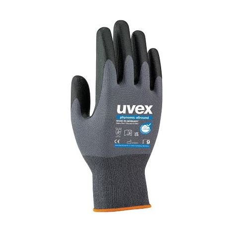 Gants de manutention Uvex taille 5, Résistance à l'abrasion, Noir, gris ( Prix pour 1 paire )