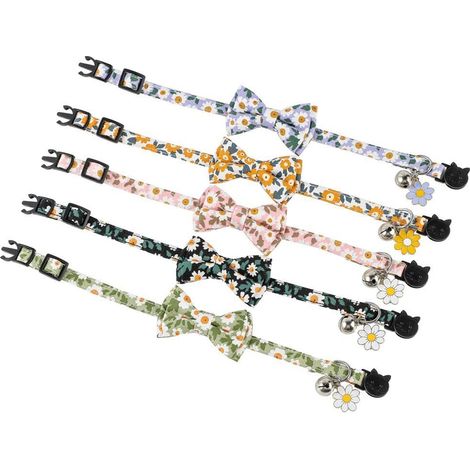 Petit collier à clochette florale pour chat, vert, 1,0 x 28 cm (1/5)