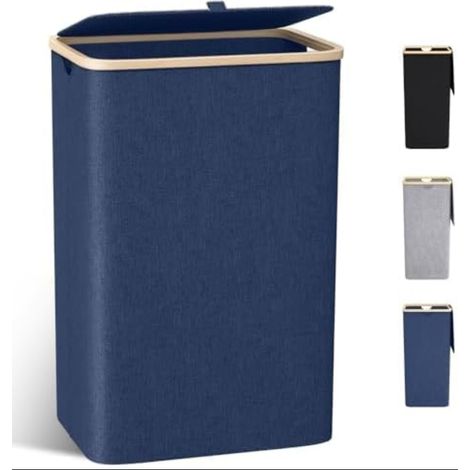 Panier à Linge Pliable 100L Corbeille a linge Couvercle Bac a Linge sale Poignées Bambou Paniere a Linge Sac Amovibles Tissu Oxford Buanderie Chambre Salle de Bain (1/5)