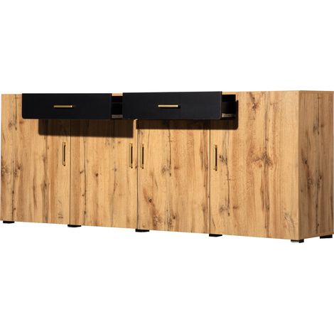 Aparador con 4 Puertas y 2 Cajones, Estantes Interiores, para Salón o Cocina, en Tablero de Partículas, Marrón (1/5)