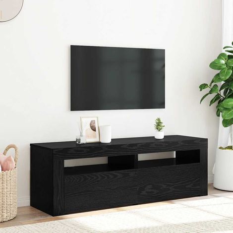 vidaXL Meuble TV avec éclairage LED en chêne noir 120 x 35 x 40 cm bois d'ingénierie