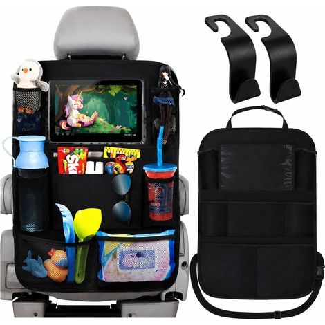 Organisateur de siège auto, pochette de rangement pour siège arrière avec 10 compartiments, support pour tablette/téléphone, étanche (1/5)