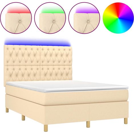 Maison Exclusive - Letto a Molle con Materasso e LED Crema 140x190 cm in Tessuto (1/5)