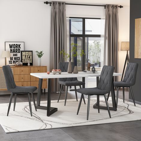 Sedie da pranzo 4 pezzi grigio scuro, in lino, struttura in metallo DESVIAE (1/5)
