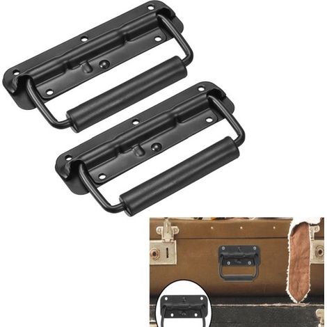 Lot de 2 poignées en acier inoxydable, poignée de boîte à outils pliable avec ressort, poignée de boîte en bois épaissie, poignée de boîte à outils 100 mm (noir) (1/3)