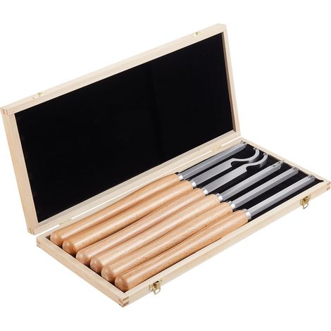 Tour à bois, jeu de 6 outils de tournage avec manches en bois, inserts carbure diamant (rond, carré), pour ébauche, finition et creusage. Coffret en bois, idéal débutants, amateurs et pros. (1/5)