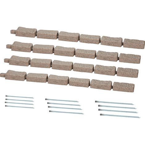 Mophorn Faux Stone Garden Edging, 46.4 x 2.2 in Realistic Lawn Border, Flexible Brick-Size Edging with Anchoring Spikes, Fade-Resistant Yard Edge for Driveways and Walkways Brown (1/5)