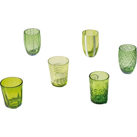 Zafferano Melting Pot Lot De 6 Verres Unicolores - Vert - Verre Soufflé À La Main, 32 Cl - Gobelets Artisan Pour Eau Et Cocktails (1/3)