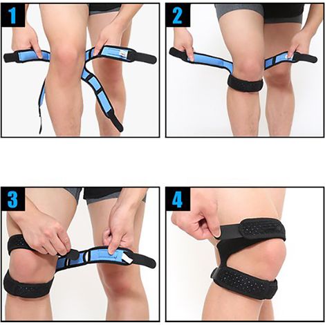 Lot de 2 genouillères rotuliennes en forme de X à double fixation, respirantes, évacuant la transpiration et confortables, pour le soutien des tendons. (1/5)