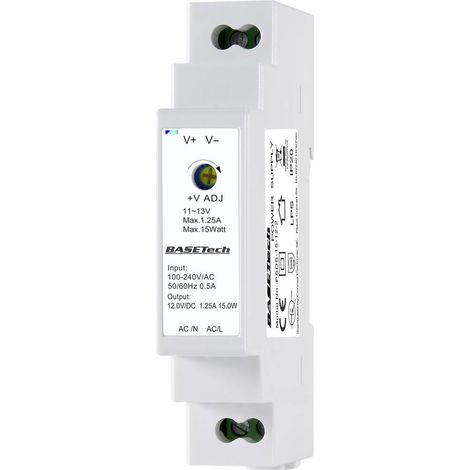 Basetech BT-2250247 Alimentatore per guida DIN 12 V 1.25 A 15 W Num. uscite:1 x Contenuto 1 pz. (1/4)