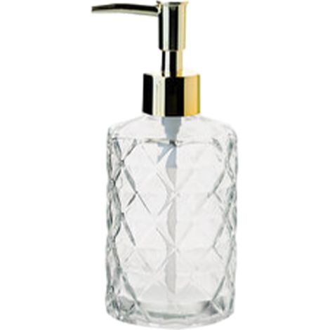 Distributeur De Savon - Verre Transparent Avec Motif Géométrique - Pompe En Acier Inoxydable 304 - 330 Ml - Pour Cuisine Salle De Bain Ou Lotion - 1 Pièce (1/5)