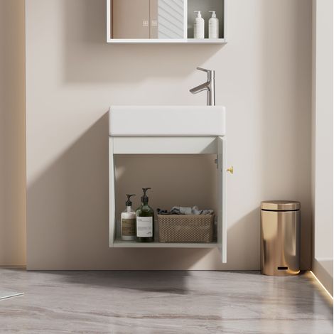 Mobile lavabo sospeso 46 cm in MDF bianco, per piccolo bagno FloraGrace (1/5)